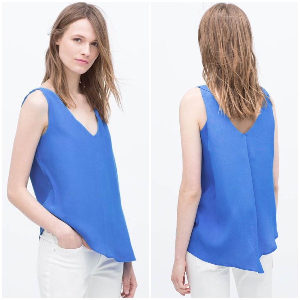 ZARA: Royal Blue Top - Asymetrical Hem Sz: L